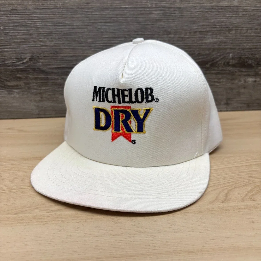 Vintage Michelob Dry Hat Cap Snap Back White Beer Advertising Promo 90s Retro